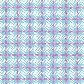 Hand drawn plaid, pink and white dashed lines on blue