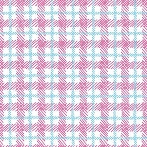 Hand drawn plaid, pink and blue dashed lines on white