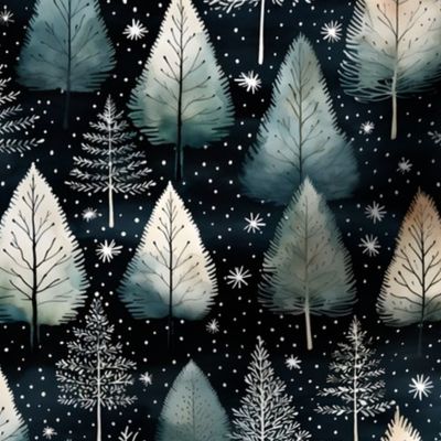 Watercolor Winter Forest / Dark - medium