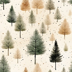 Watercolor Forest on Cream - large