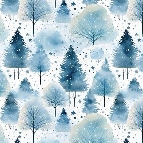 Blue Watercolor Forest on White - small