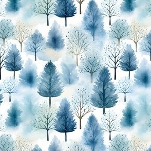 Watercolor Blue Forest on White - small