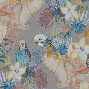 Floral budgies with gray