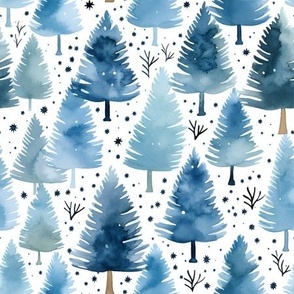 Watercolor Blue Forest on White - medium