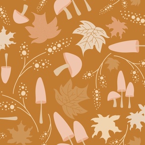 Large Mushroom Leaves Floral Caramel Pink Cream