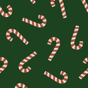 simple candy canes - Christmas candy fabric - dark green - LAD23