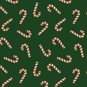 (small scale) simple candy canes - Christmas candy fabric - dark green - LAD23