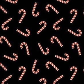 (small scale) simple candy canes - Christmas candy fabric - black - LAD23