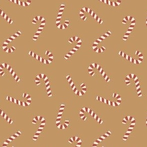 (small scale) simple candy canes - Christmas candy fabric - golden brown - LAD23