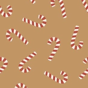 simple candy canes - Christmas candy fabric - golden brown - LAD23