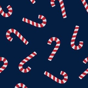 simple candy canes - Christmas candy fabric - navy - LAD23