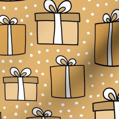 Large Scale Gifts Presents Joyful Christmas Doodles in Gold