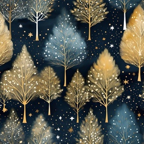 Blue & Gold Winter Forest - large