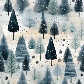 Winter Watercolor Forest - large