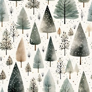 Winter Watercolor Forest - medium