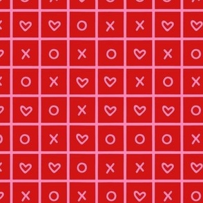 Xs Os and Hearts Windowpane Overlap Check Grid in Red and Pink (Medium)