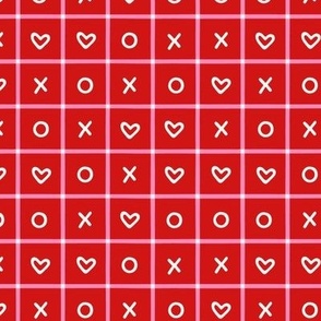 Xs Os and Hearts Windowpane Overlap Check Grid in Red and Pink (Medium)