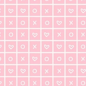Xs Os and Hearts Windowpane Check Grid in Blush Pink and White (Medium)