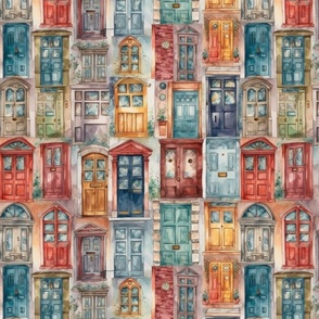 Architectural Doors in Multicolor Watercolors