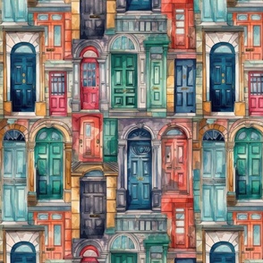 Architectural Doors in Multicolor Watercolors