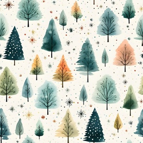 Winter Watercolor Forest - large