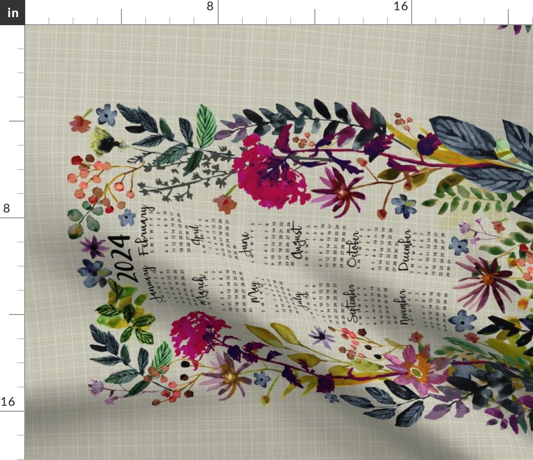 2024 Purple Floral Tea Towel calendar-horizontal