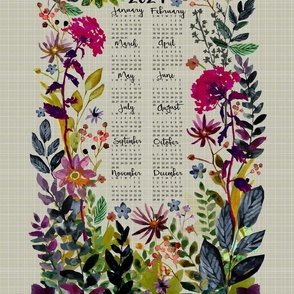 2024 Purple Floral Tea Towel calendar-vertical