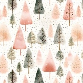 Pink & Green Watercolor Forest - small