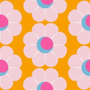 Mod Flower - pink and blue on orange