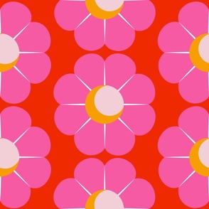 Mod Flower - bright pink and orange on red