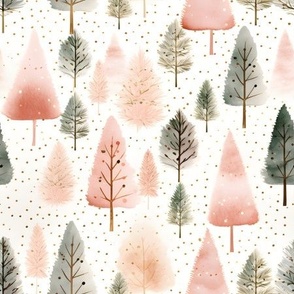 Pink & Green Watercolor Forest - medium