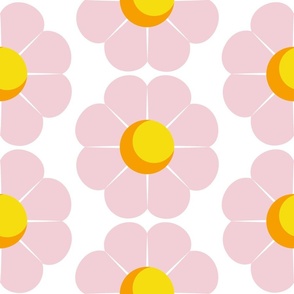 Mod Flower - pink, orange and yellow on white