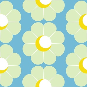 Mod Flower - Soft green and yellow on blue