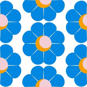 Mod Flower - blue, orange and pink on white