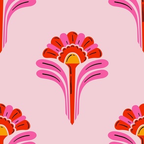 Mod Sunny Flower Stems - bright pink, red and orange on pink