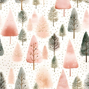 Pink & Green Watercolor Forest - large
