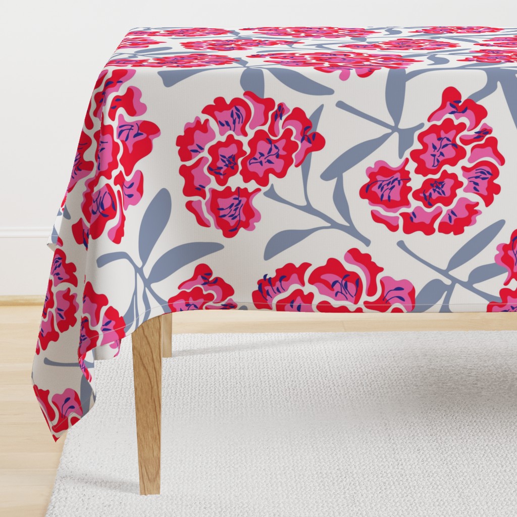 RHODODENDRON Floral Botanical in Fuchsia Red Blue - Special Request: TRUE WHITE Background - LARGE Scale - UnBlink Studio by Jackie Tahara