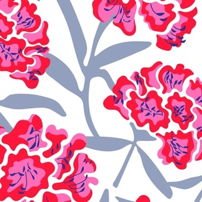 RHODODENDRON Floral Botanical in Fuchsia Red Blue - Special Request: TRUE WHITE Background - LARGE Scale - UnBlink Studio by Jackie Tahara