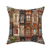 Brownstone Buildings in Varied Tones of Brown Watercolor