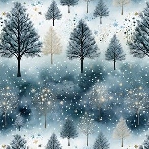 Blue Watercolor Forest - small