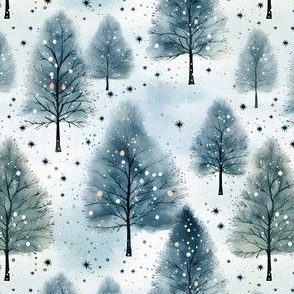 Blue Watercolor Forest - small