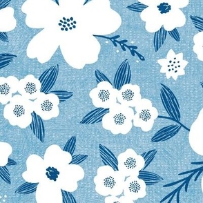 Hanna Floral, Blue and White (Xlarge) - flowers, leaves and branches