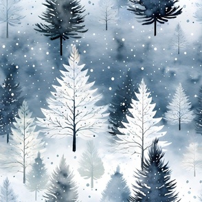 Blue & White Watercolor Forest - small