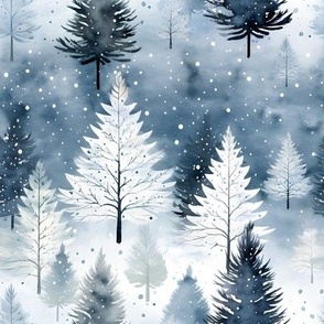 Blue & White Watercolor Forest - medium