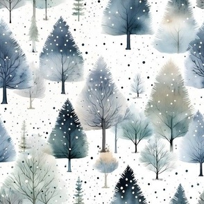 Winter Watercolor Forest - medium