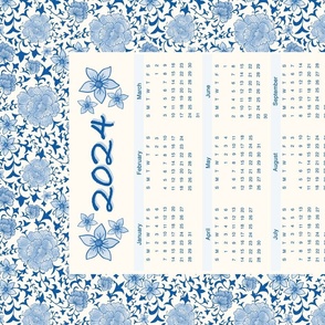 Chinoiserie Dutch Blue 2024 Calendar Tea Towel