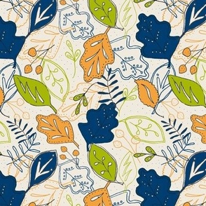 Autumn Leaves Citrus and Navy on Soft Cream