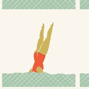 Retro swimmer diving in the pool - small