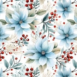 Blue Poinsettias on White - small