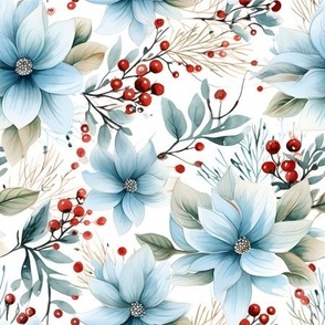 Blue Poinsettias on White - medium
